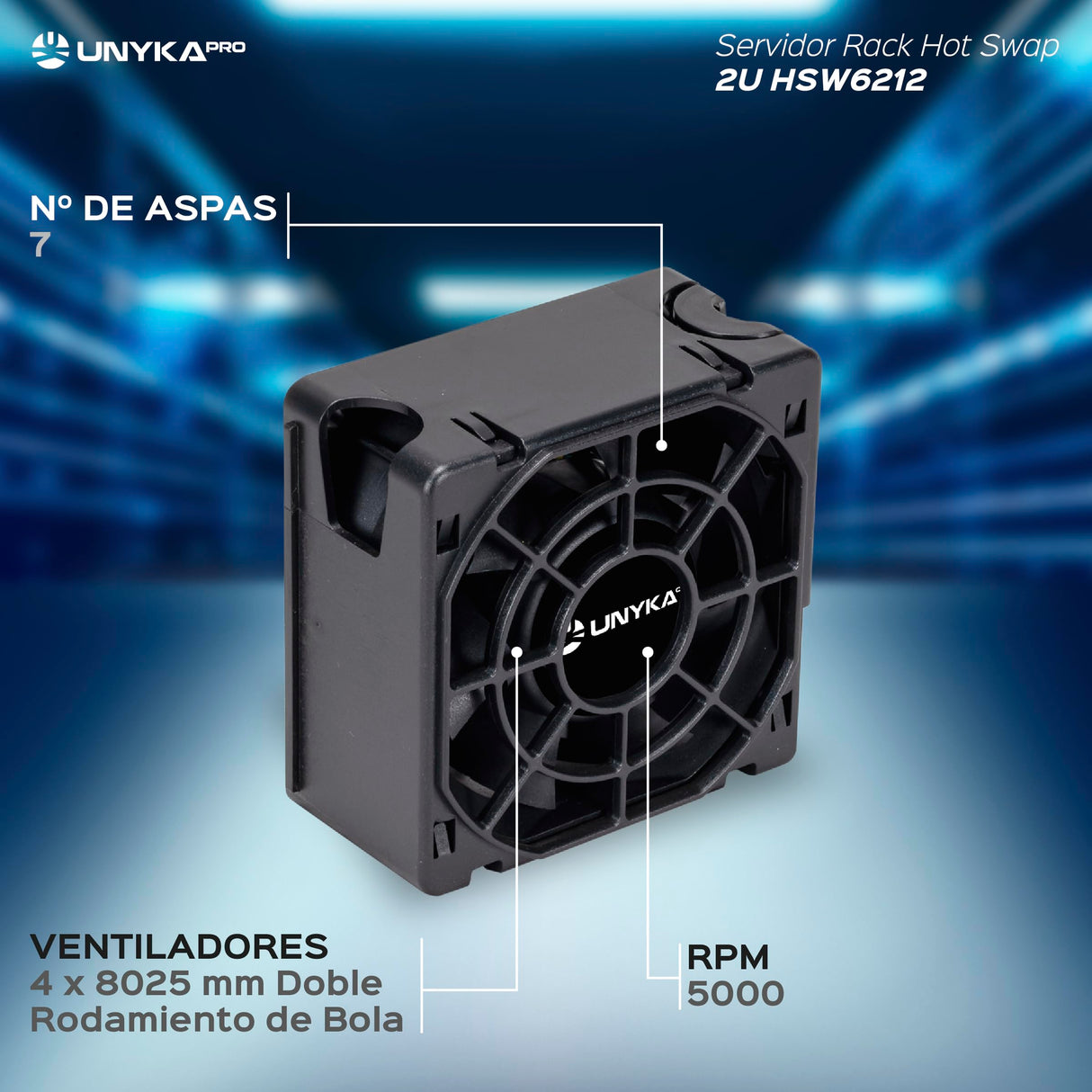 UNYKAch Caja Rack HSW6212 Hot Swap (Sustitución de Bahías en Caliente) 2U, ATX, 12 Bahías Compatibles con Discos de 3,5″ o 2.5”, 4 Ventiladores de 80 mm, 2 USB 2.0