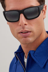 Maui Jim Amberjack Gafas, Matte Black W/Black Rubber, 60-16-135 Unisex Adulto