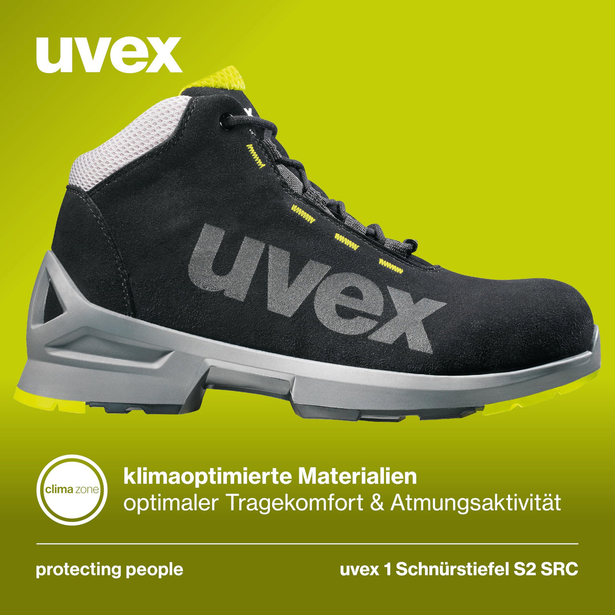 Uvex 1 Bota de Seguridad S2 SRC - Zapato Profesional de Trabajo - Punta Antiaplastamiento de Composite - Negro, Talla 42