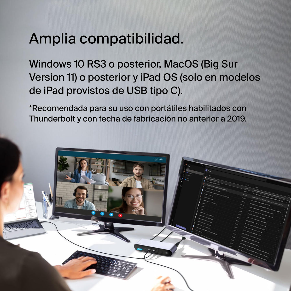 Belkin estación de acoplamiento Thunderbolt 4 Pro, pantalla 8K a 30 Hz, dos pantallas 4K a 60 Hz, 2 puertos Thunderbolt 4, 2 HDMI, suministro PD de 90 W, Docking Station por MacBook Pro, XPS