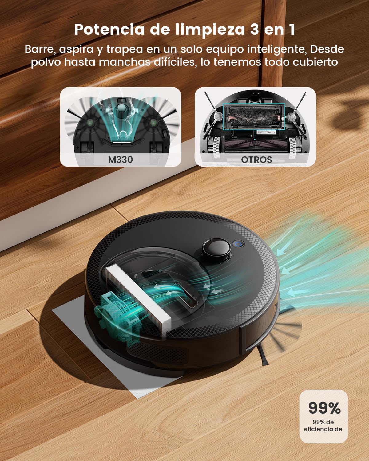 LEFANT M330 Robot Aspirador y Fregasuelos con Mapeo 3 en 1, 5000Pa de Succión, 150min, Navegación dToF, Evitación de Obstáculos PSD 190°, Alexa/App/i Watch, Ideal para Pelo de Mascotas y Alfombras
