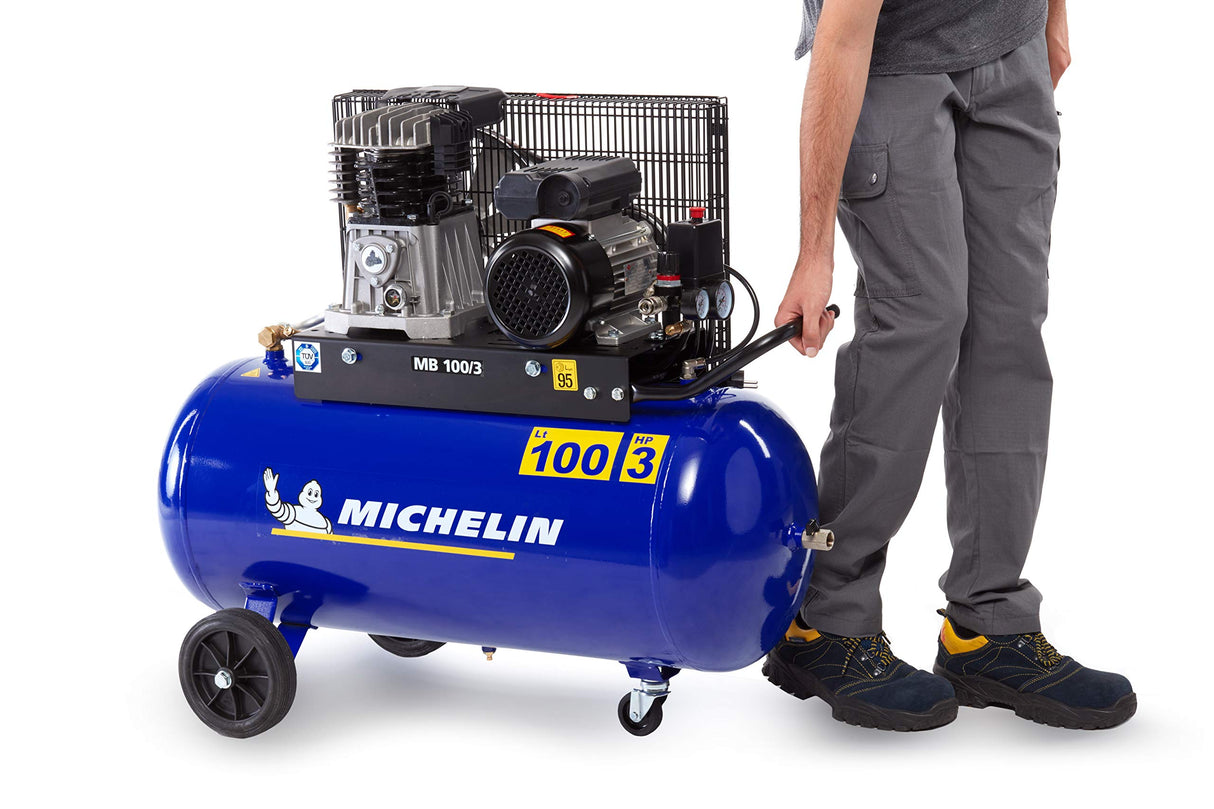MICHELIN - Compresor de aire MB100/3 - Tanque de 100 litros - Motor de 3 cv - Presión máxima 10 bar - Flujo de aire 250 l/min - 15 m³/h
