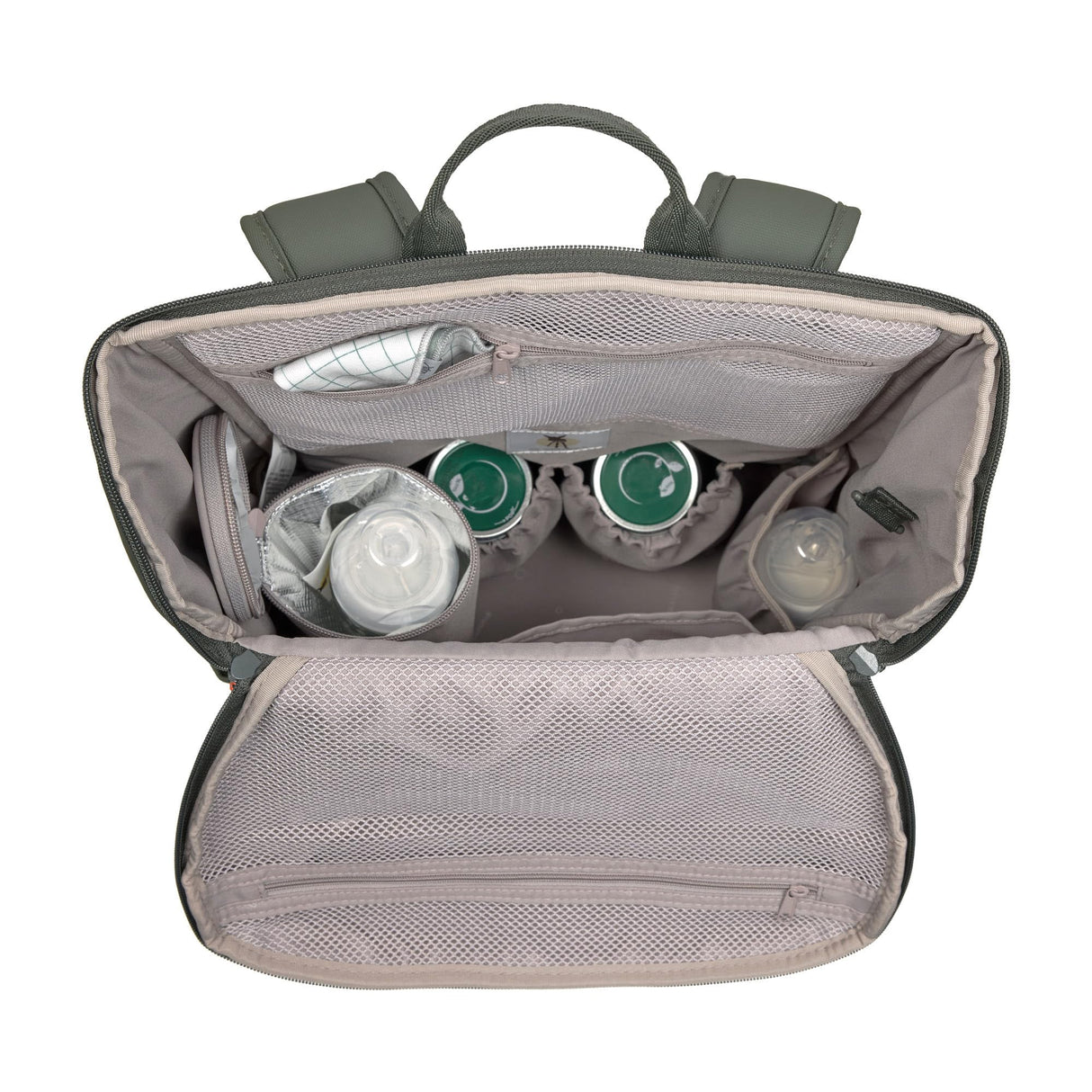 LÄSSIG Mochila con cambiador, enganche para cochecito y portabiberón/GRE Slender Up Backpack olive