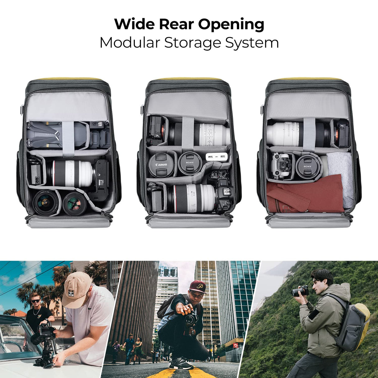 K&F Concept Mochila Cámara Profesional, Bolsa Fotógrafos Cámara Impermeable de Gran Capacidad para Camera Reflex Digital DSLR, Adecuado para viajes al aire libre senderismo fotografía Dorado