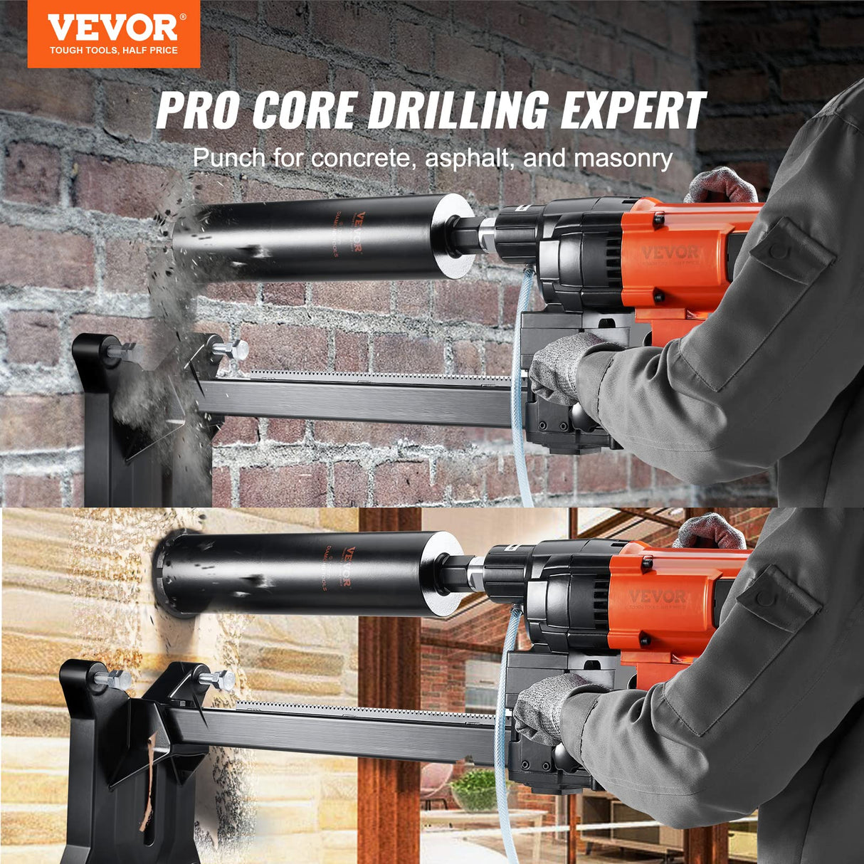 VEVOR Taladro de Diamante Diámetro Máximo de 26 cm Máquina Perforadora de Diamante Profundidad de 60 cm Taladradora Diamantina Húmeda 2500 W 750 rpm para Agujeros Construcción de Hormigón Armado