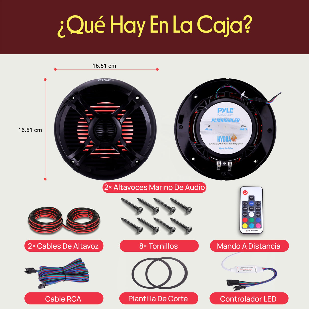 Pyle par de Altavoces Marinos de 6.5”, 250V, Sonido Estereo, Duales, Exteriores, Resistentes al Agua y a la Intemperie