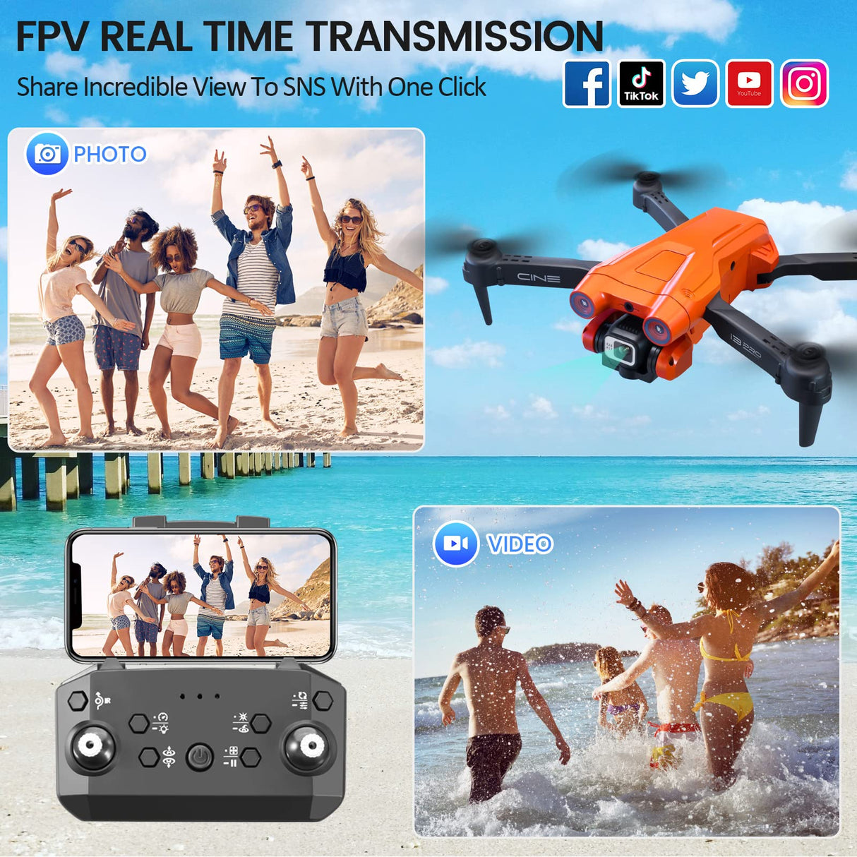 Mingfuxin Drone plegable con cámara para principiantes, drone RC Quadcopter con aplicación WIFI FPV vídeo en vivo, retención de altitud, modo sin cabeza, despegue de una tecla para adultos y niños