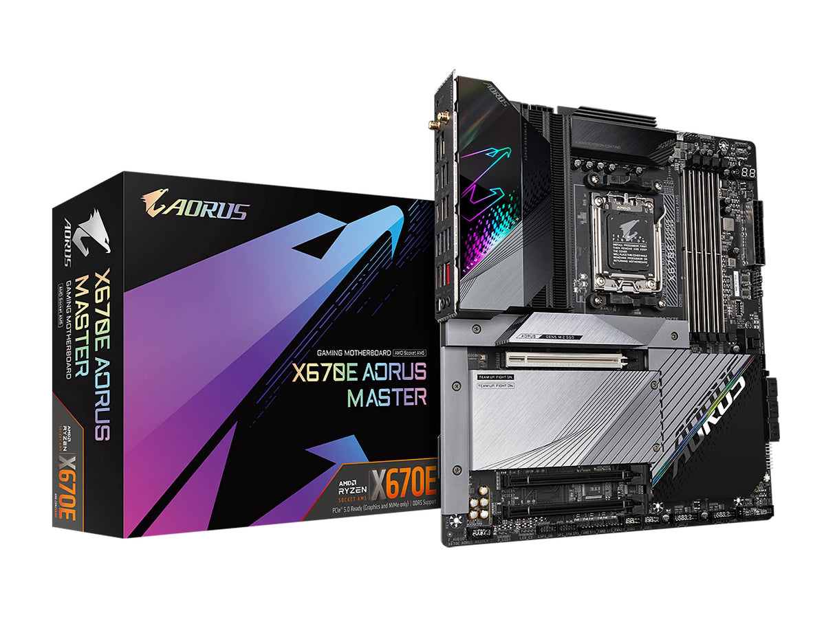 GIGABYTE X670E Aorus Master (AM5/LGA 1718/AMD X670E/EATX/DDR5/Quad M.2, PCIe 5.0/USB 3.2 Gen2X2 Type-C/Intel WiFi 6E/Intel 2.5GbE LAN/Q-Flash Plus/Placa Base para Juegos)