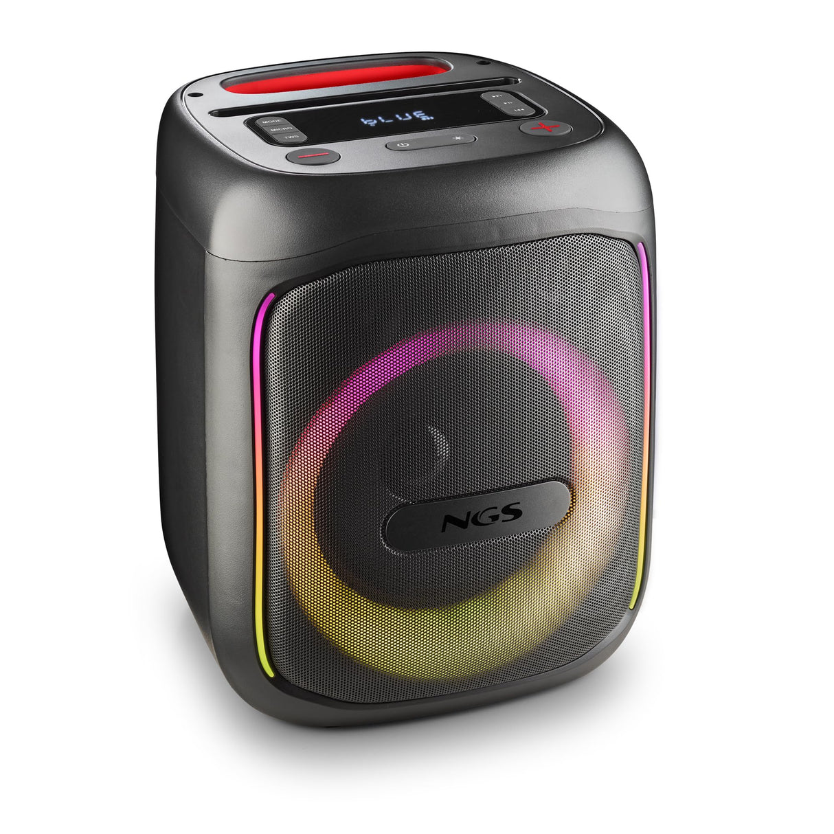 NGS Wild Swag Go - Altavoz Portátil, Compatible con la Tecnología Bluetooth 5.0, True Wireless Stereo, Luces y Pantalla LED, Entrada USB, Audio TF y Auxiliar, 24 x 23 x 30 cm, 80 W, Color Negro