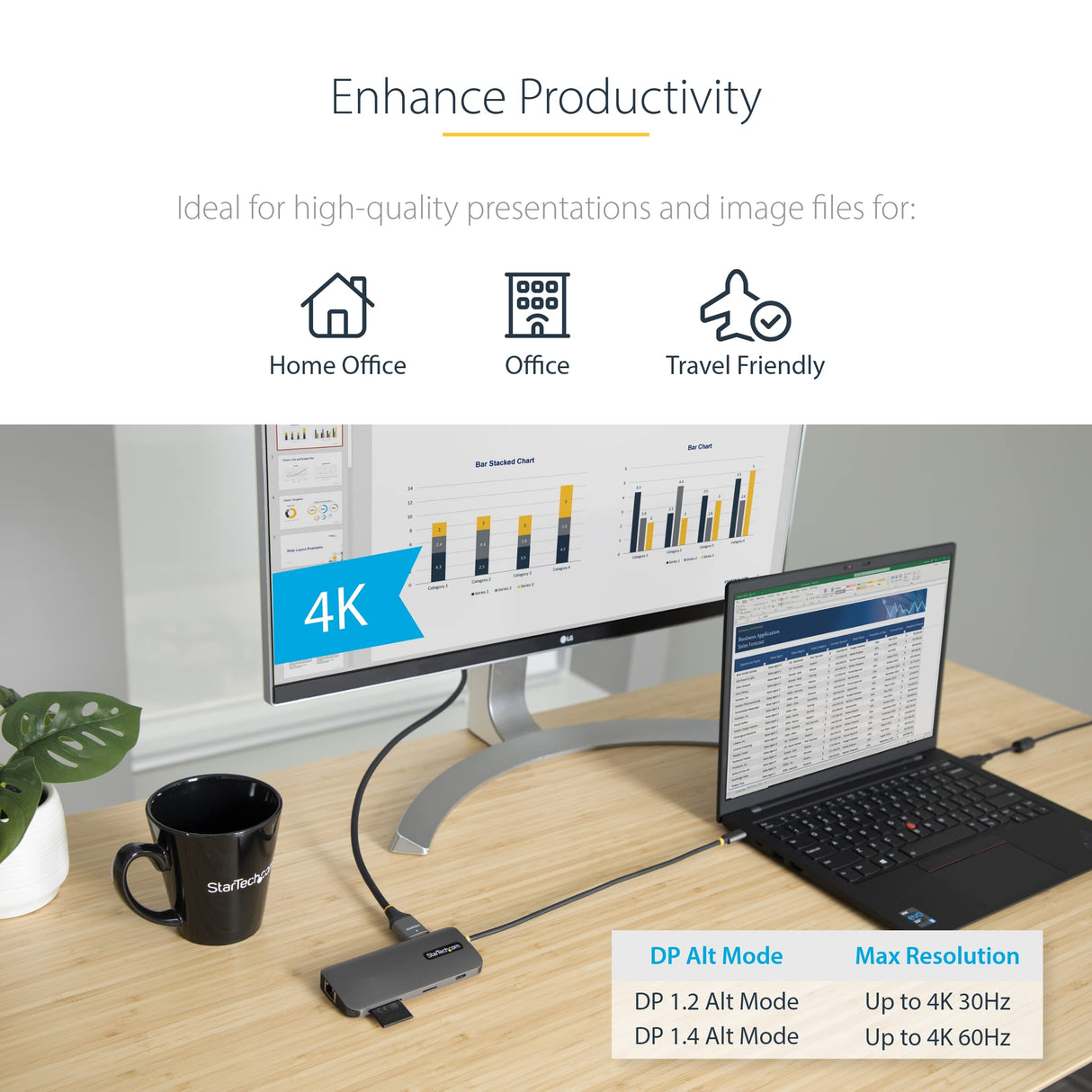 StarTech.com Adaptador Multipuertos USB C de Vídeo 4K a 60Hz, con Hub de 3 Puertos USB-A de 5Gbps, Entrega de Alimentación USB de 100W, Red Ethernet, SD/microSD, Cable de 30cm (115B-USBC-MULTIPORT)