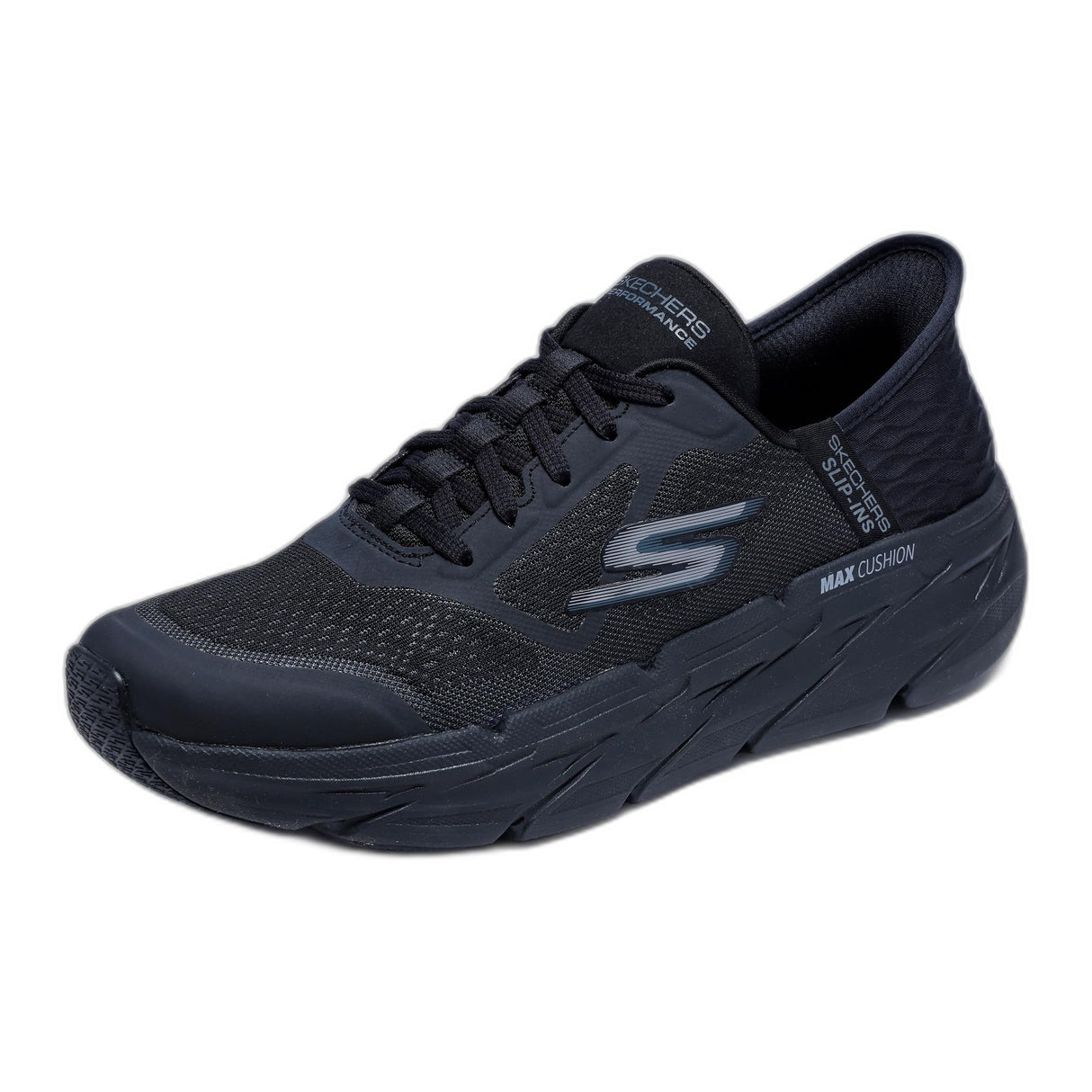Skechers MAX Cushioning Zapatillas Deportivas sin Cordones para Hombre, para Correr, Caminar, con Espuma viscoelástica, Negro -, 44 EU