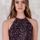 Maya Deluxe Maya Berry Embellished Halter Neck Maxi Dress Vestido de Dama de Honor, 12 para Mujer