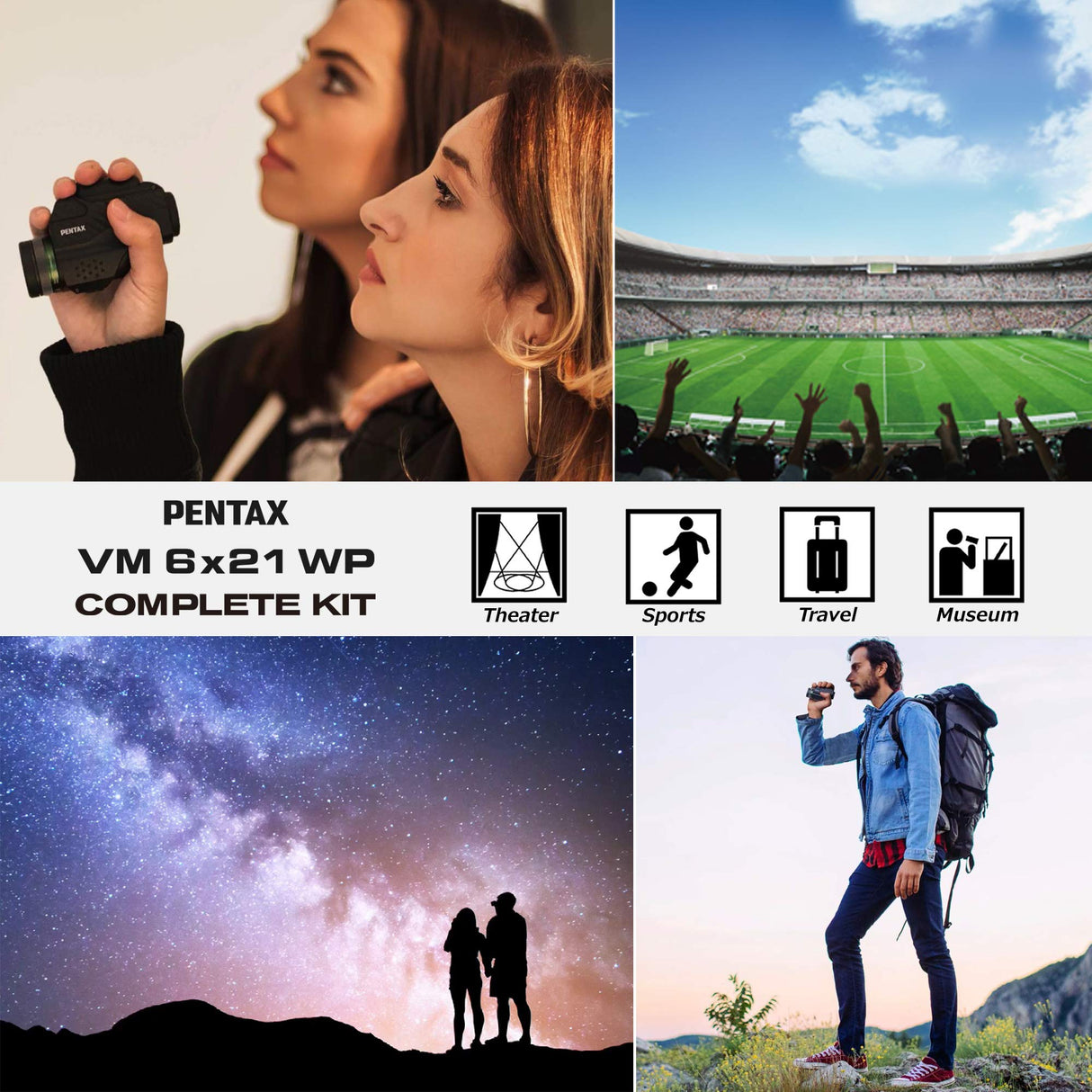 Pentax 63621 Monocular VM 6x21 WP - Kit Completo Incluye un Adaptador para Smartphone y Soporte Macro Junto con un monocular de Aumento Brillante y Claro 6X con excelente Rendimiento óptico. Black
