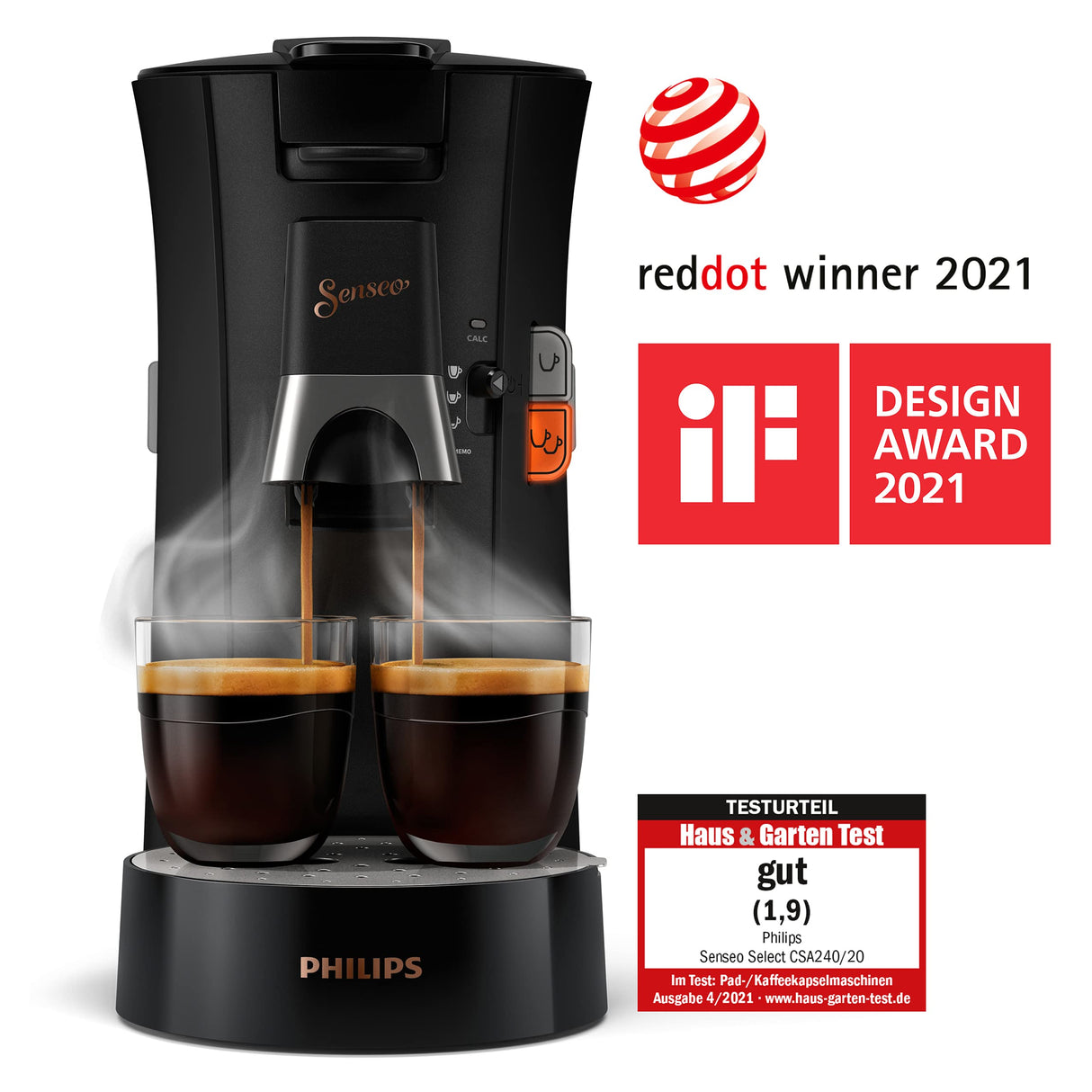Philips Domestic Appliances Senseo Select CSA240/60 Máquina de cápsulas de café, Color Negro