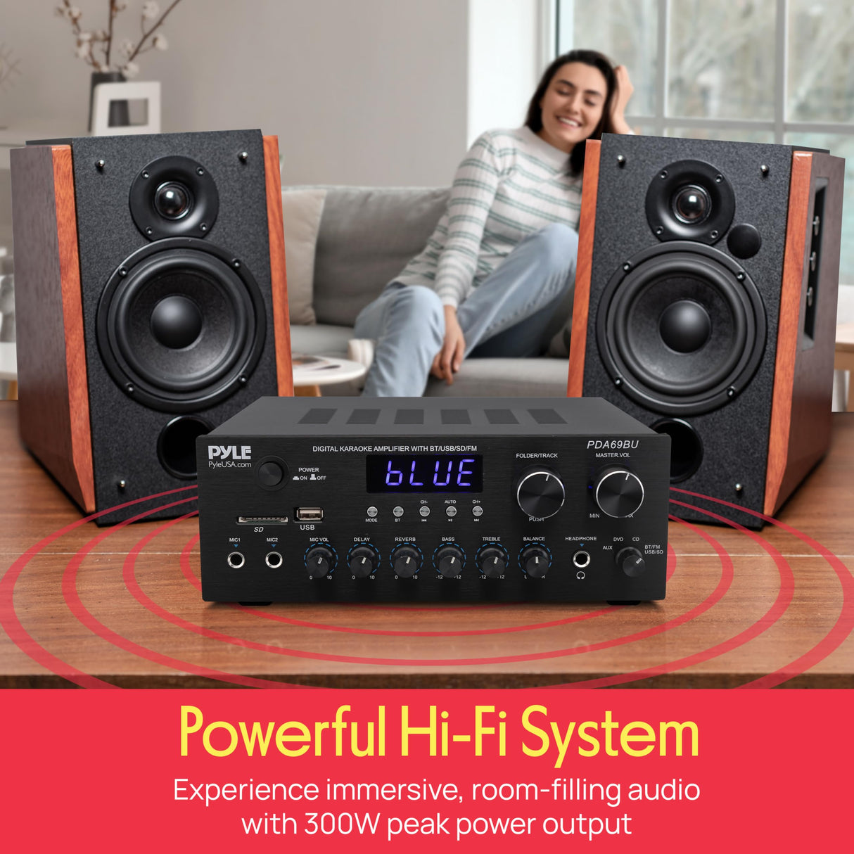 Pyle Amplificador estéreo Audio Receptor Sistema de Sonido con Bluetooth Wireless Streaming, MP3/USB/SD/AUX/FM Radio