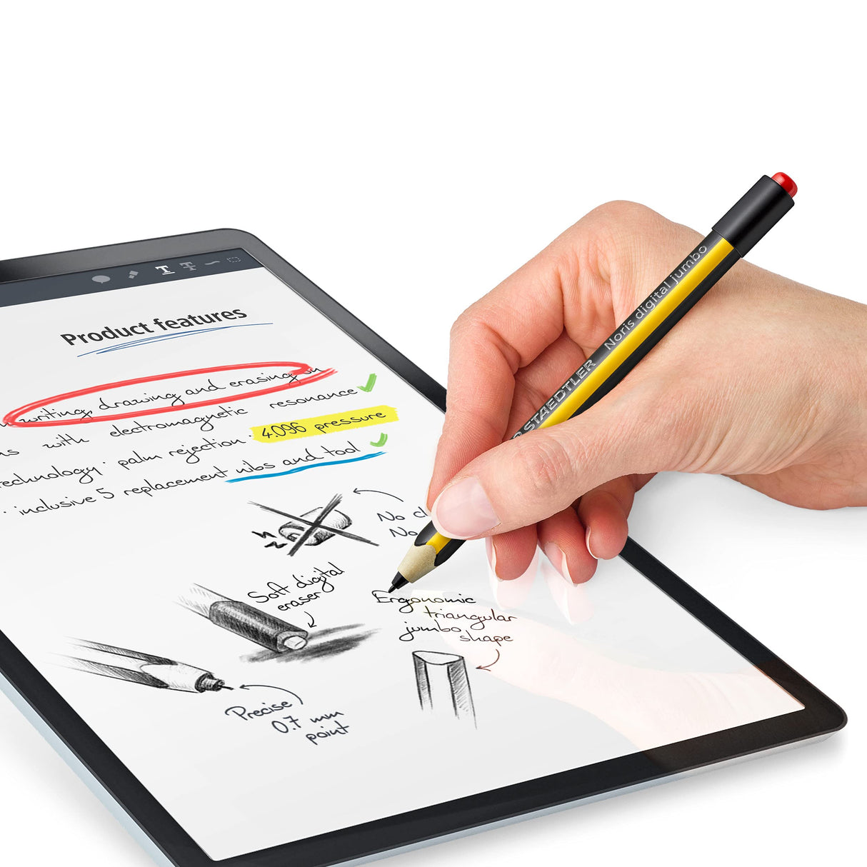 STAEDTLER Noris digital jumbo 180J 22. Stylus y goma de borrar integrada muy suave. Para escribir, dibujar y borrar sobre dispositivos digitales equipados con tecnología EMR