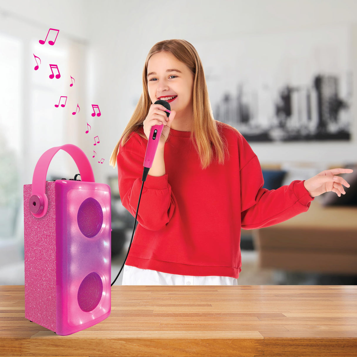 LEXIBOOK, iParty, Altavoz Bluetooth® inalámbrico con luz y micrófono, Efectos de luz Multicolor, Puerto para Tarjeta SD/TF, Batería Recargable, Rosa, BTP185PKZ