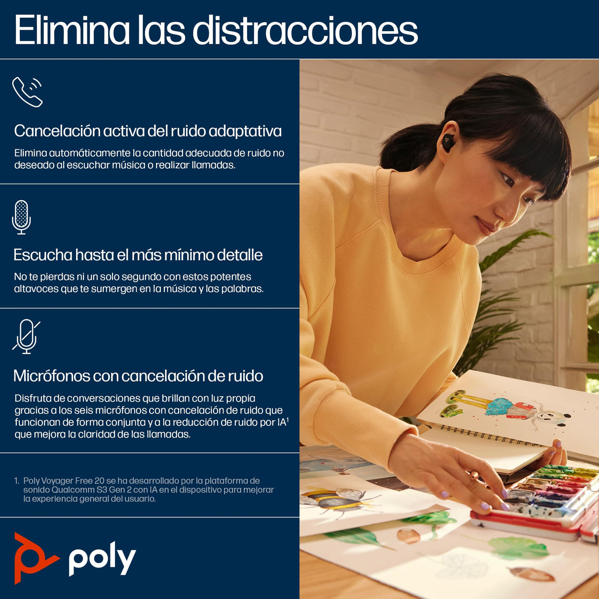 Poly Auricular Bluetooth Poly Voyager Free 20, Gris etail