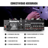 Numark M6 USB Mesa de Mezclas DJ de 4 Canales, Interfaz de Audio Integrada, EQ de 3 Bandas, Entrada Micro y Crossfader Reemplazable con Control de Curva