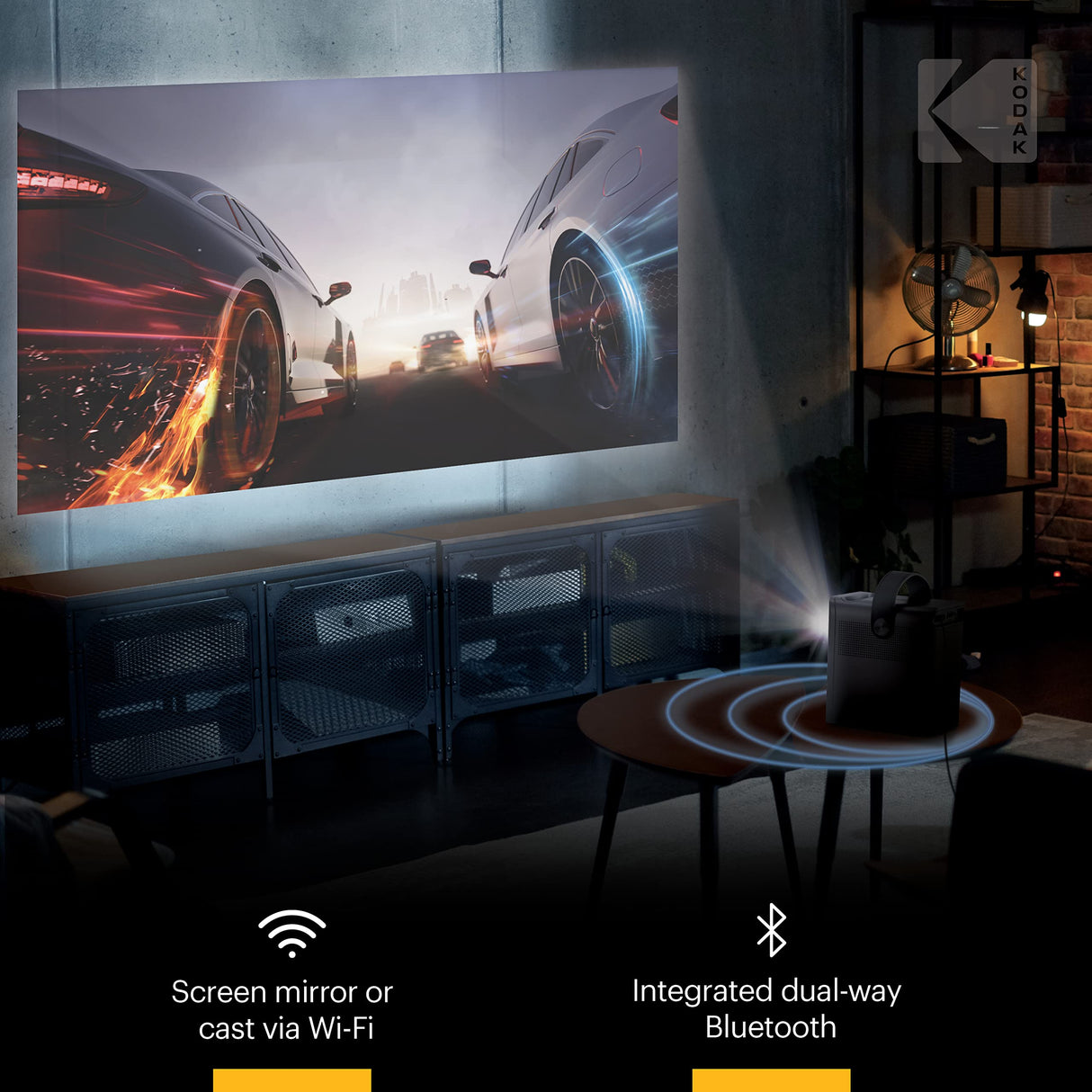 KODAK FLIK HD9 Proyector Inteligente | Mini película portátil Negra para Interiores y Exteriores con Aplicaciones de transmisión de Android TV, Wi-Fi y Bluetooth