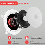 Pyle Altavoces empotrables, Pared, Techo, 8”, 250W, Dos vias, Estereo, Amplificador de 4 Canales, Rejillas Redondas/cuadradas Intercambiables
