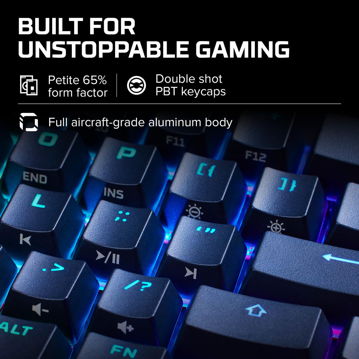HyperX Alloy Origins 65 – Teclado mecánico para juegos - Formato ultracompacto al 65% – Tecla HyperX Red (lineal) - Cubiertas de PBT de doble capa de las teclas - Retroiluminación LED RGB