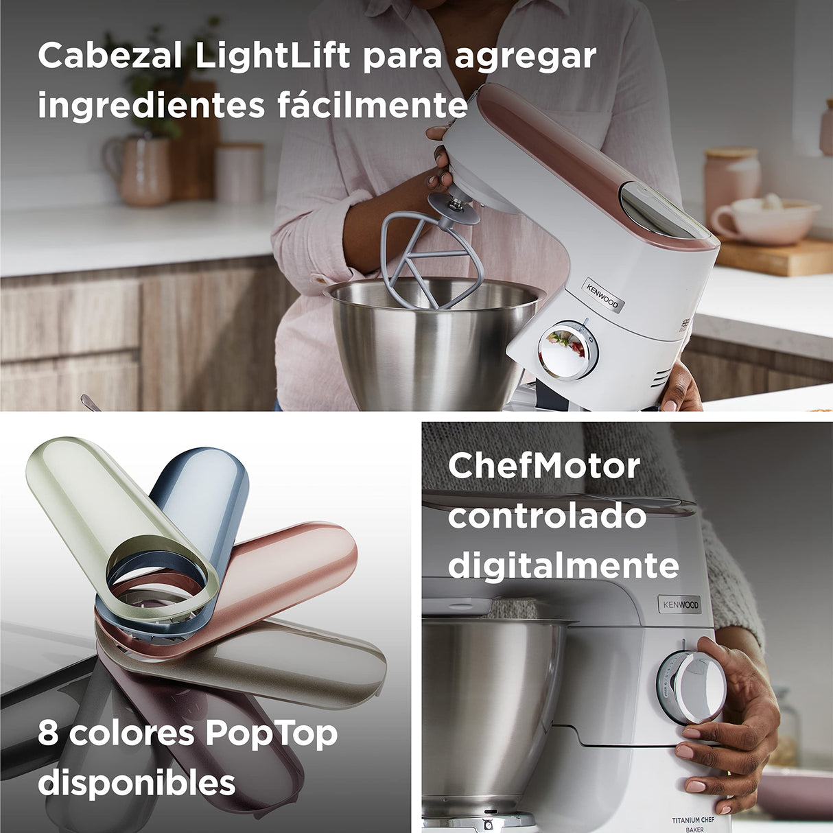 Kenwood Titanium Chef Baker KVC65.001WH - Robot de cocina con báscula integrada (1200 W, incluye 3 utensilios de pastelería, espátula y protector contra salpicaduras), color blanco
