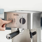 Breville Máquina de expresso Bijou Barista | Expreso automático y manual, Cafetera capuchino y café con leche | Bomba de 15 bares | Vara de vapor | Plateada [VCF149X]