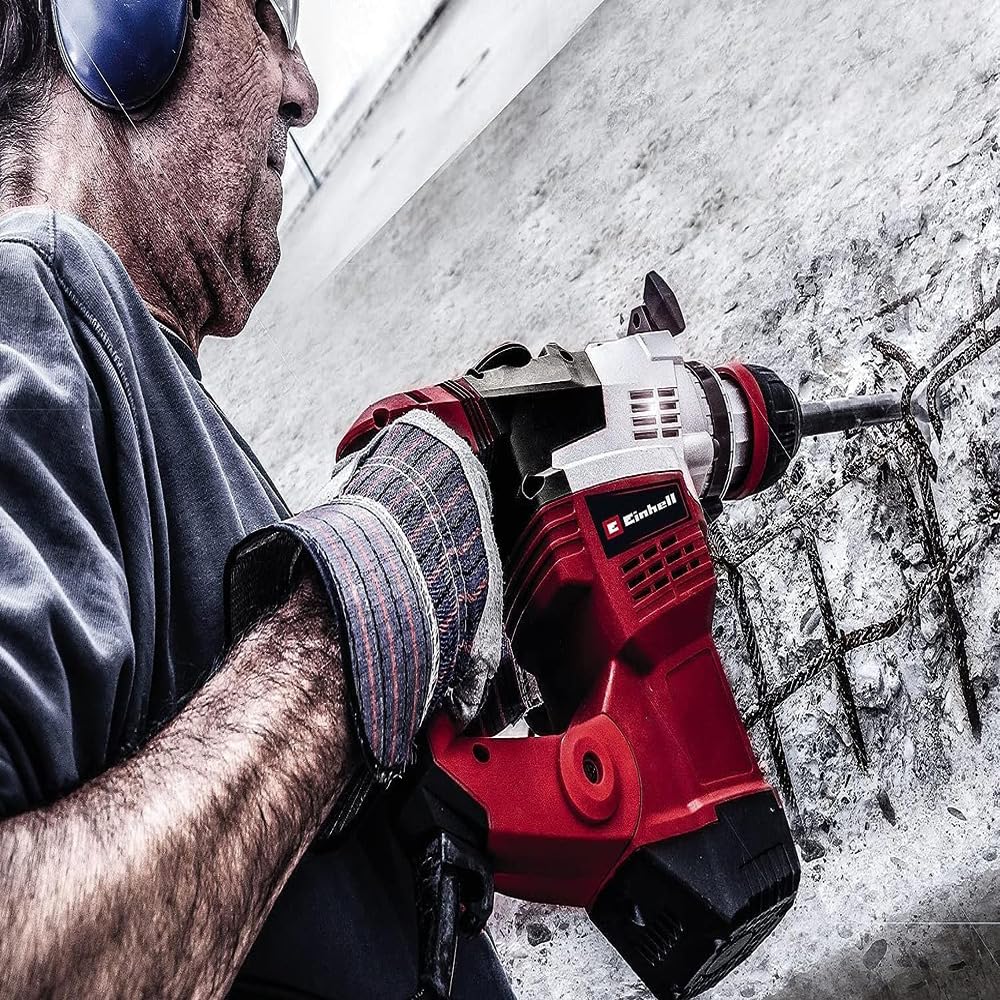 Einhell Martillo perforador TE-RH 38 3F (1050 W, intensidad de impacto 9 J, recepción SDS-Max, tope de profundidad de perforación de metal, potencia de perforación 38 mm en hormigón)