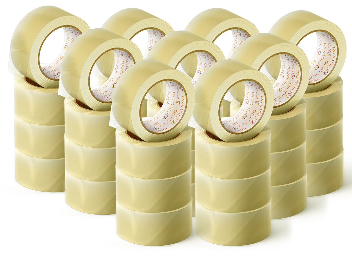 OFITURIA Cinta Adhesiva de Embalar Transparente para Embalaje de Cajas de Cartón de Envíos y Mudanzas. Precinto para Empaquetados Seguros y Resistentes (48mm x 120 mts - Transparente, 48 Rollos)