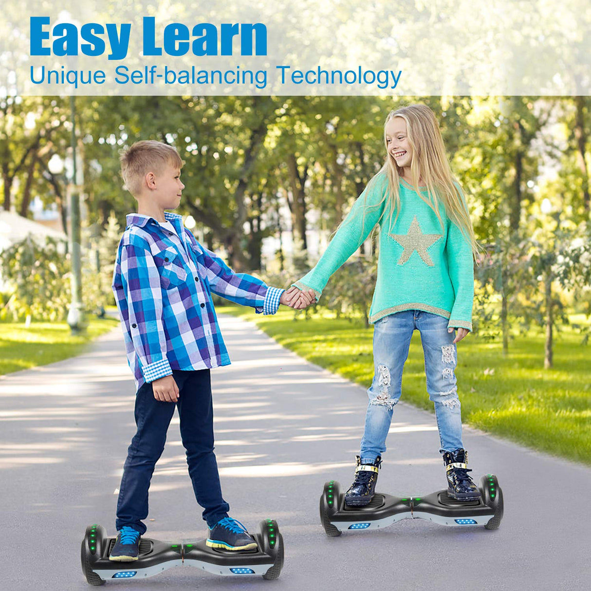 SISIGAD Hoverboard 6,5 pulgadas Overboard, Hover Scooter Board Todoterreno, Bluetooth y LED autoequilibrado, Scooter eléctrico Auto-equilibrio para niños y adultos HY-A12 gris/negro