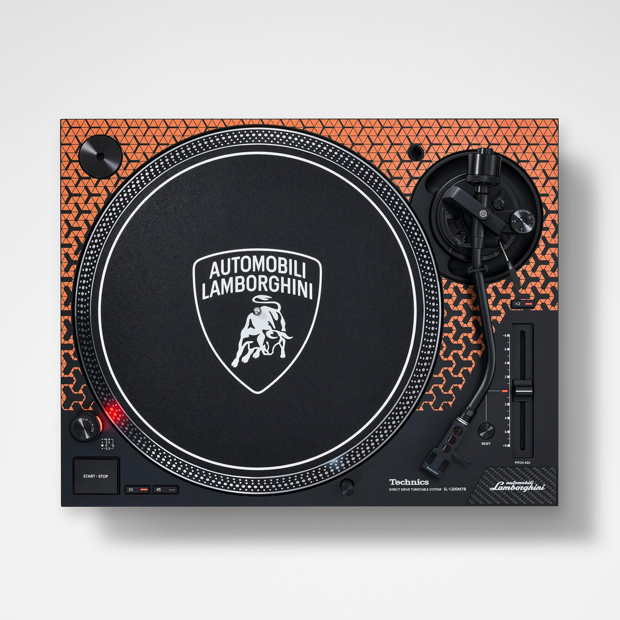 Technics SL-1200M7PED, Sistema De Tocadiscos de Tracción Directa Edición Lamborghini, Motor Sin Núcleo, Reproductor De Vinilos de 3 Velocidades, Iluminador, Naranja
