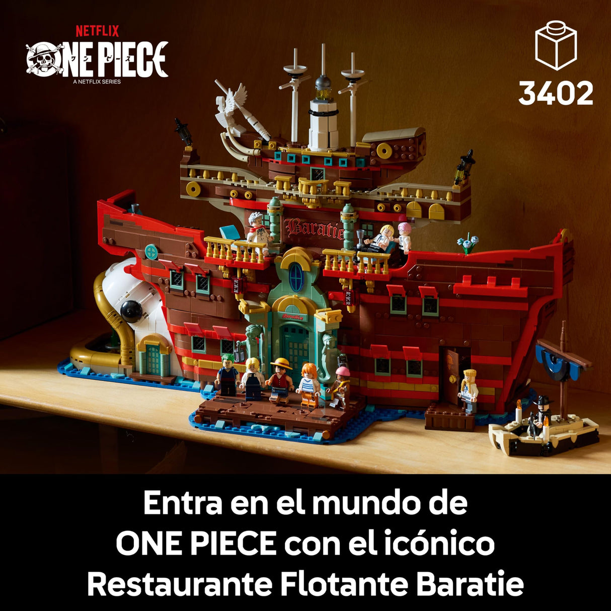LEGO One Piece Restaurante Flotante Baratie - Maqueta de Barco para Adultos - Decoración Anime con Interior Detallado y 10 Minifiguras Inc. Luffy, Nami y Sanji - Regalo para Fans 75640