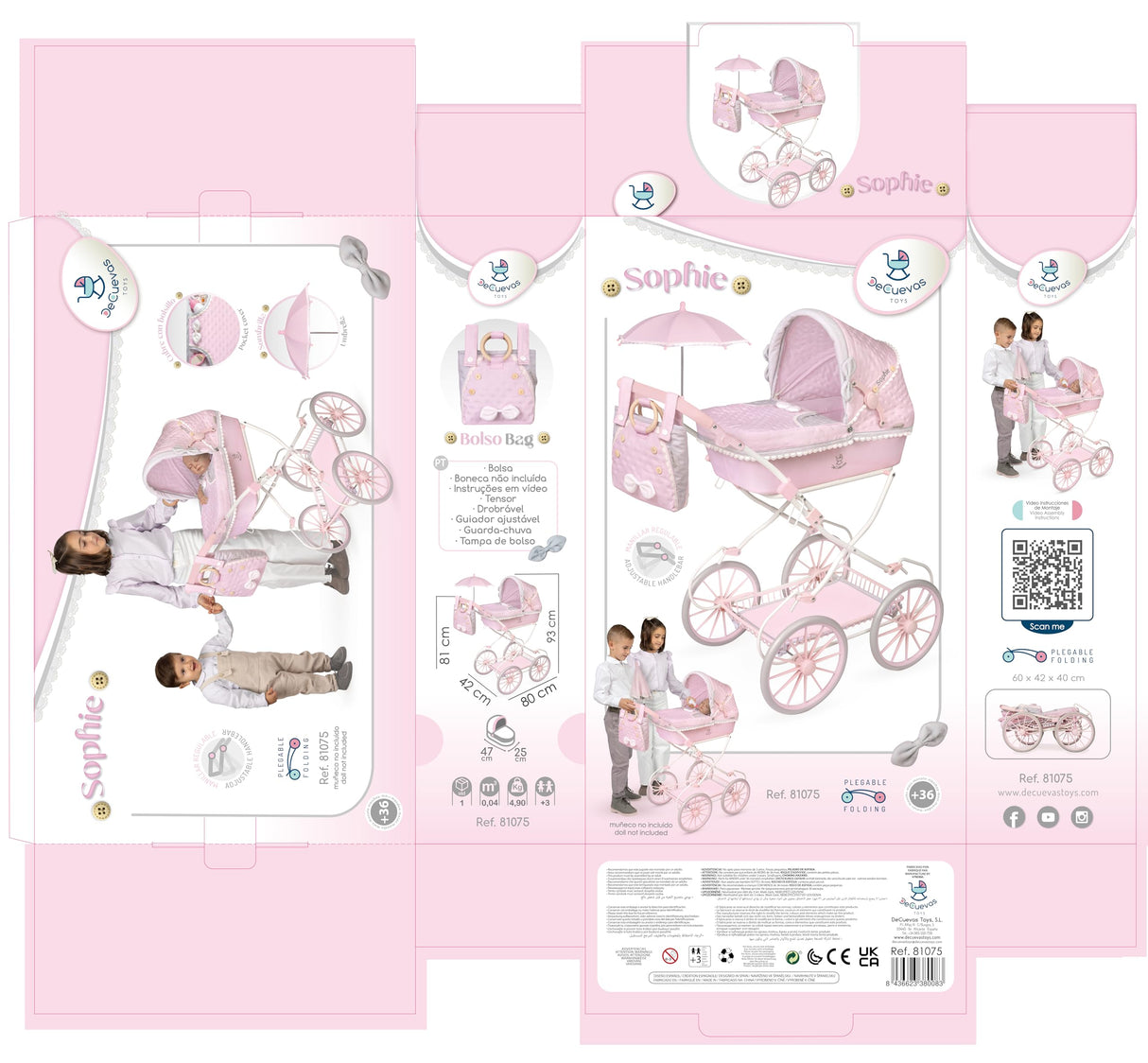 Carro de Muñecas Sophie Plegable con Sombrilla DeCuevas 81075