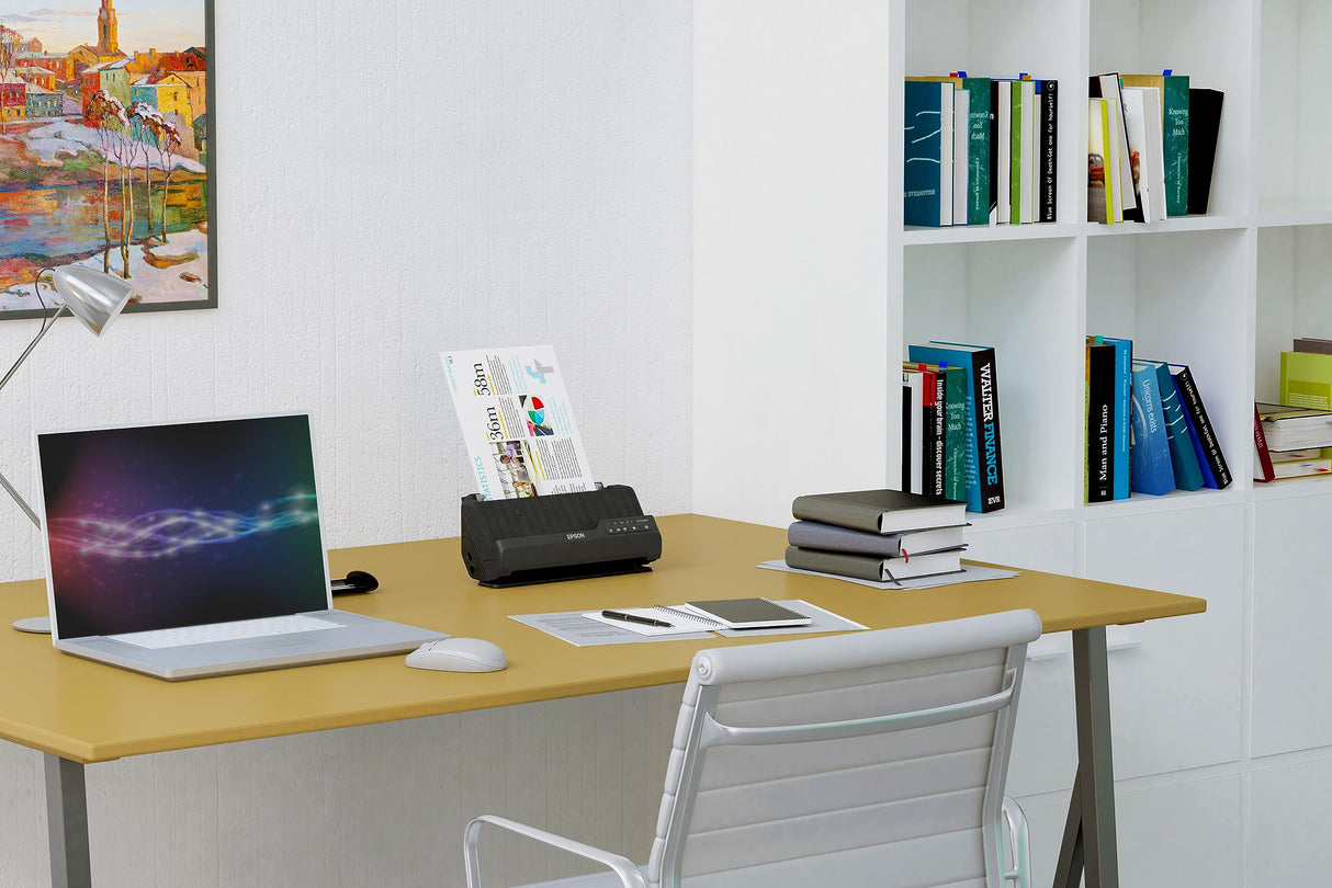 EPSON ES-C320W, Escáner Vertical de Documentos A4, USB, WiFi, Alimentador Automático de Documentos, escaneado Doble Cara (dúplex), Color Negro