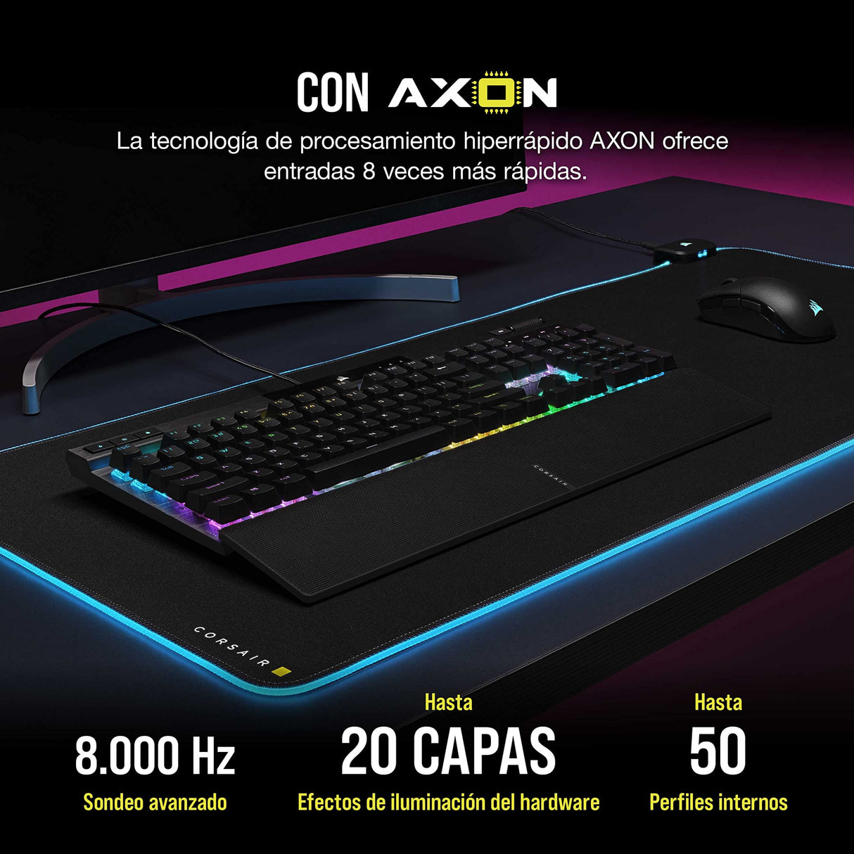 CORSAIR K70 RGB PRO Teclado Mecánico con Cable para Juegos – Interruptores Lineales Cherry MX Red, SOCD, Llaveros PBT Double-Shot, 8000Hz Hyper-Polling, NKRO, Torneo Switch, QWERTY ES – Negro