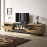 Skraut Home | Mueble TV | Televisión | Muebles de salón, almacenaje | 267x57x35 cm | para TV Gran Formato | Chimenea eléctrica XXL | Diseño Industrial | Estilo Moderno | Roble y Negro