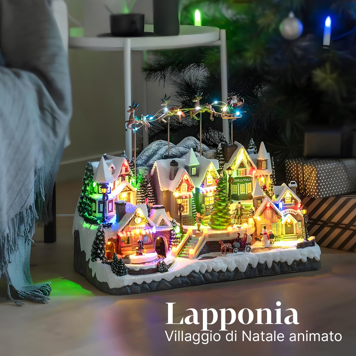 Avilia Pueblo de Navidad en Movimiento con música y Luces LED 37 x 55 x 33 cm – Fabricado con Materiales Resistentes y es Ideal para Decorar tu casa en Las Fiestas navideñas