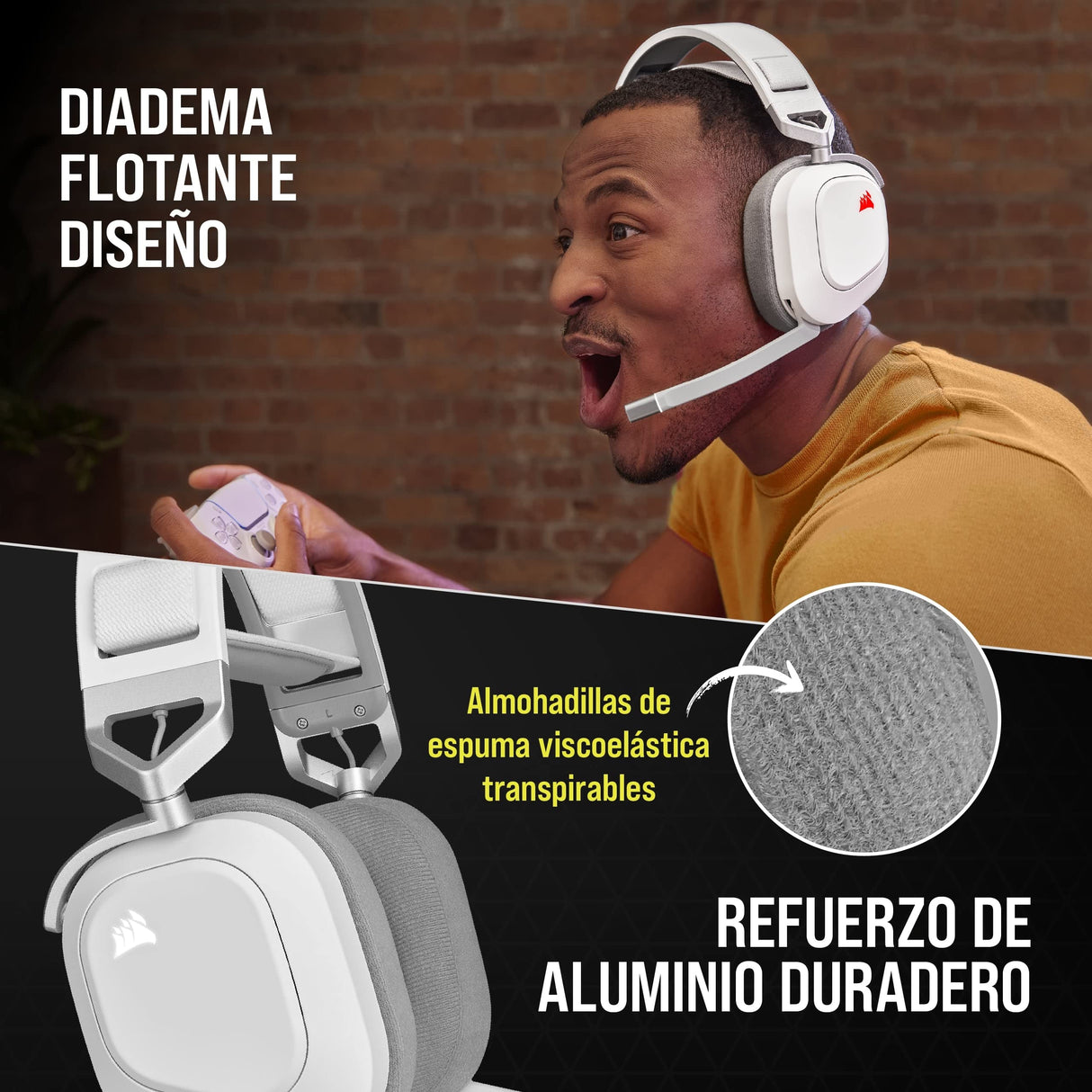 Corsair HS80 RGB WIRELESS Auriculares Inalámbricos para Juegos Multiplataforma RGB - Dolby Atmos - Micrófono Omnidireccional - Compatible con iCUE - PC, Mac, PS5, PS4 - Blanco