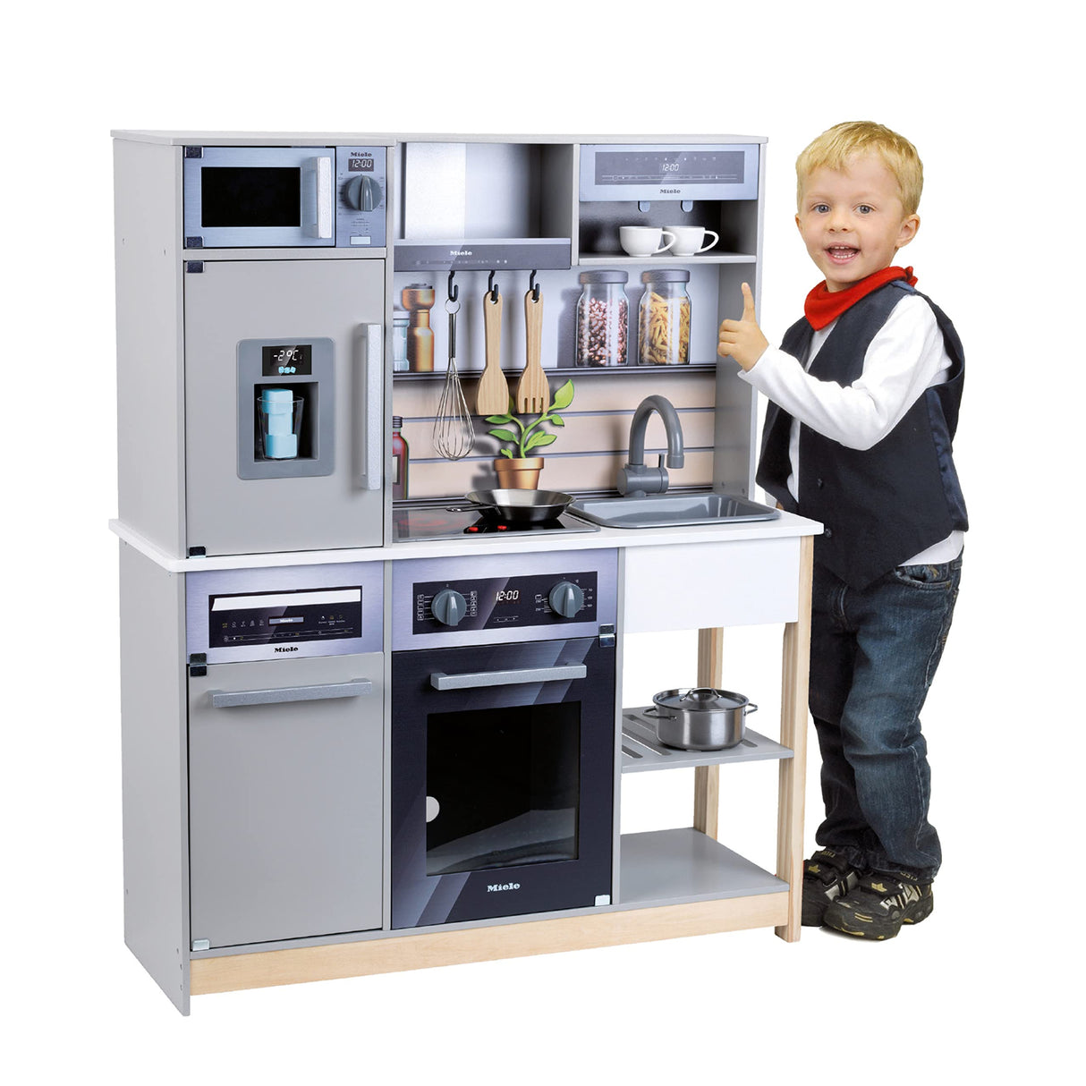 Theo Klein 7194 Miele Family Kitchen I Wood kitchen with Stove Including Light and Sound Function I Accessories to Play I Toys for Children Aged 3 and over