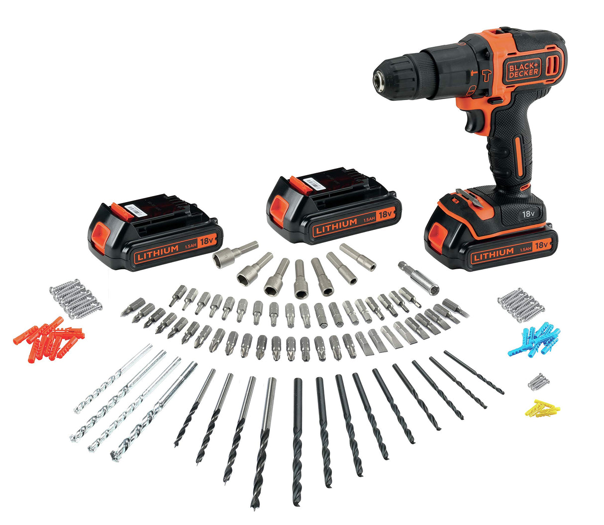 BLACK+DECKER BDCHD181B3A, Taladro de Pistola Perforacion, Taladro a Percusión, Desatornillar 2.5 cm, 1 cm, 40 Nm