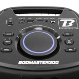 BoomTone DJ Boomaster 300 Altavoz Bluetooth luminoso LED portátil potente 250W, Altavoz Karaoke, Bluetooth inalámbrico, TWS, Recargable USB, sintonizador, lector USB/tarjeta SD.