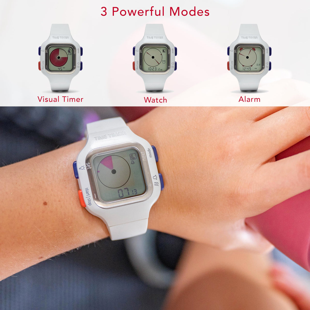 TIME TIMER Reloj — Analógico y Digital Visual de 12 Horas o 24 Horas — para el Aprendizaje de los niños, la Toma de exámenes y el Seguimiento del Entrenamiento (Blanco Ártico, Pequeño)