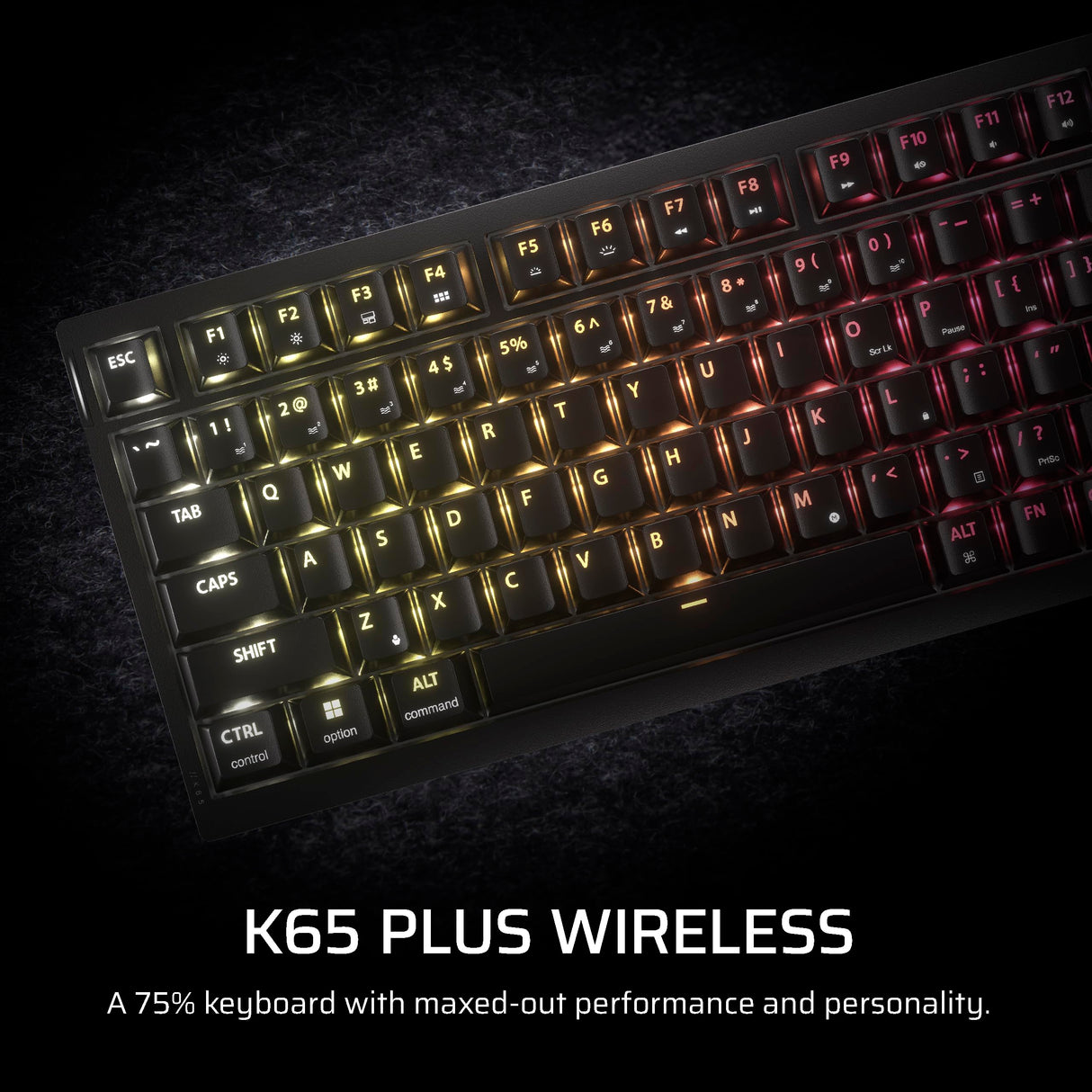 Corsair K65 Plus Wireless 75% RGB Teclado mecánico para Juegos Intercambiable en Caliente – Conmutadores táctiles pre-lubricados MLX Fusion – Dos Capas de amortiguación de Ruido – Teclas PBT –
