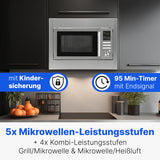 Microondas encastrable Bomann 3en1 con grill y convección,25 L de espacio de cocción, 10 programas automáticos,incl. rejilla grill y plato giratorio (Ø 32 cm),900 vatios,acero inoxidable,MWG 2216 H EB