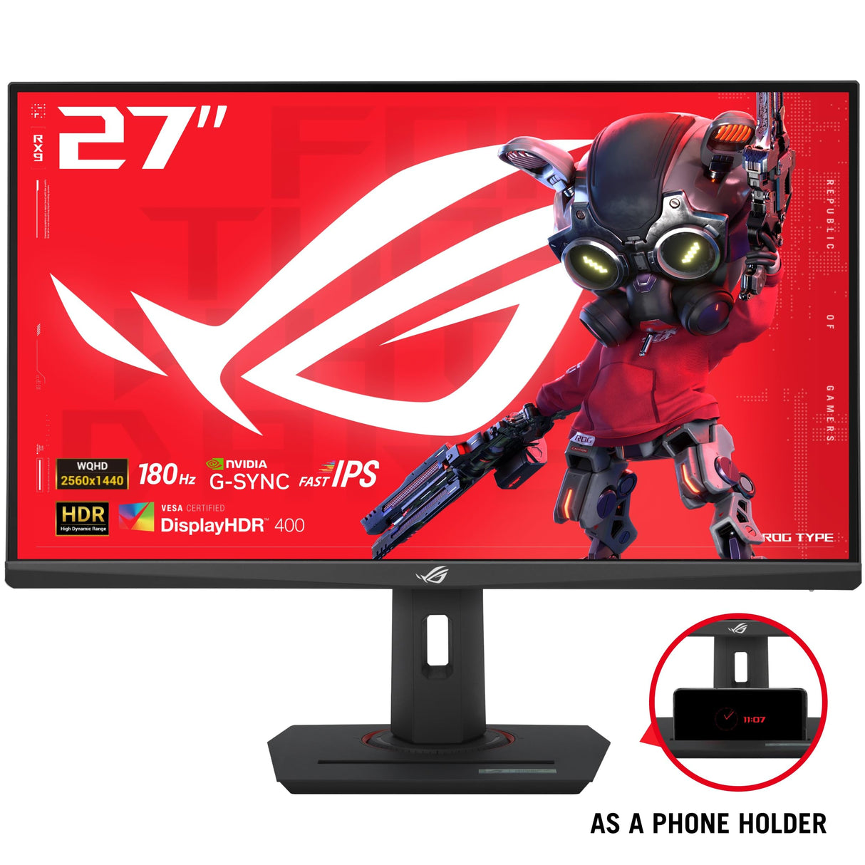ASUS ROG Strix XG27ACS - Monitor Gaming de 27 Pulgadas 2560x1440, 180 Hz, 1 ms (GTG), Fast IPS, Extreme Low Motion Blur Sync, USB Type-C, G-Sync, DisplayWidget Center, Toma para trípode, HDR