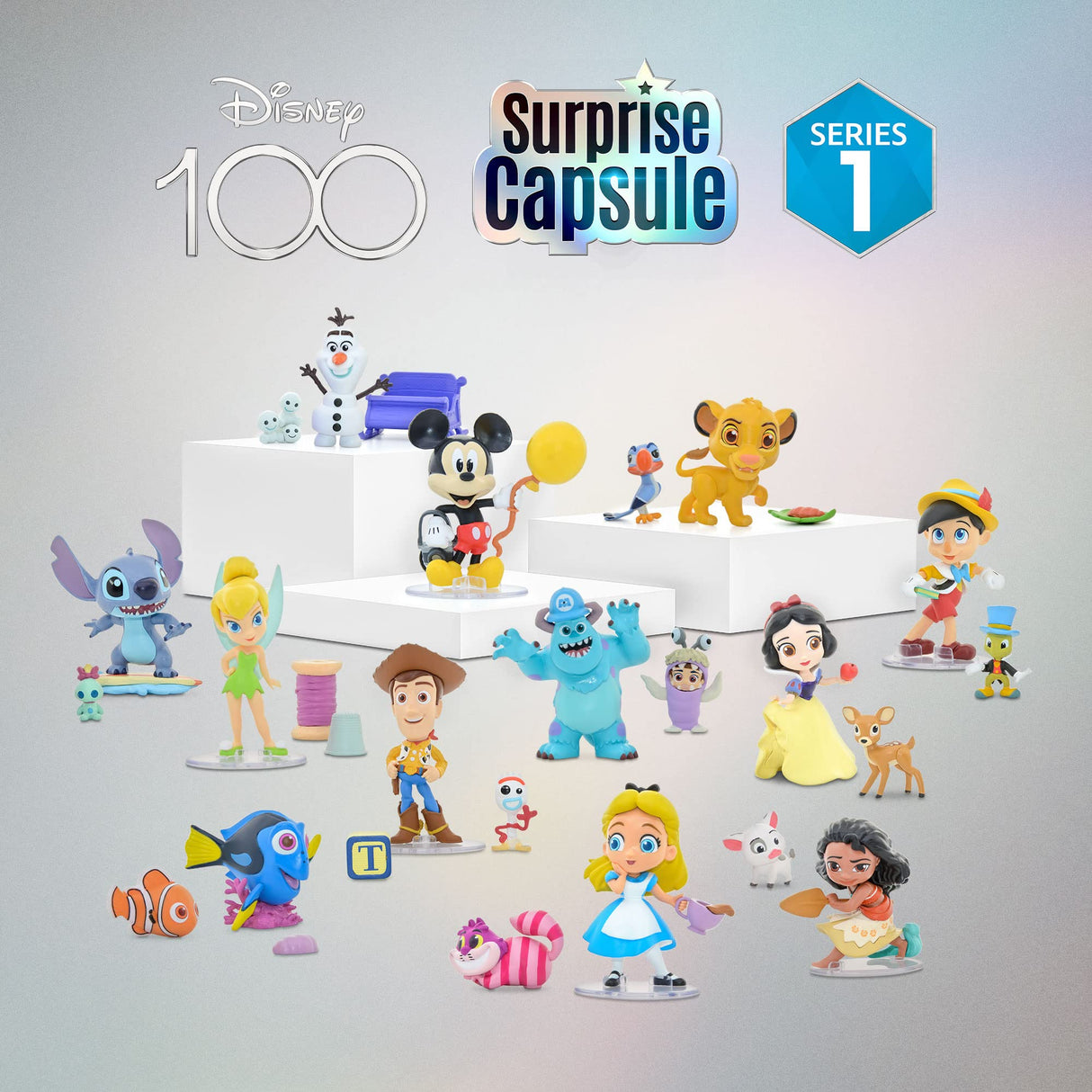YuMe Disney 100 Surprise Mystery Capsules - Caja de ciegas con Pixar y Personajes de Disney Figurines de Vinilo - Series 1 Blind Bag Surprise Toys (12 Unidades)
