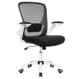 SONGMICS Silla de Oficina, Silla de Escritorio de Malla, Silla Giratoria Ergonómica, Soporte Lumbar, Oscilante, Asiento de 53 cm, Apoyabrazos Abatibles, Blanco y Negro OBN37WTV2