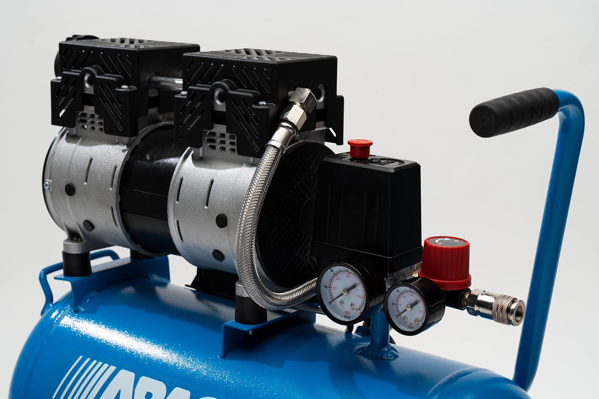 Compresor de aire silencioso EASE-AIR 24 de ABAC, compresor de aire sin aceite, presión máxima 8 bar, potencia 1 hp, Depósito 24 litros, Nivel sonoro 59 dB