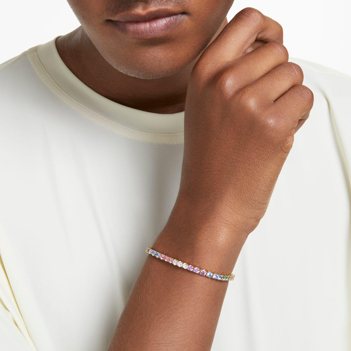 Swarovski Pulsera Tennis Matrix, Talla redonda, Multicolor, Baño tono oro